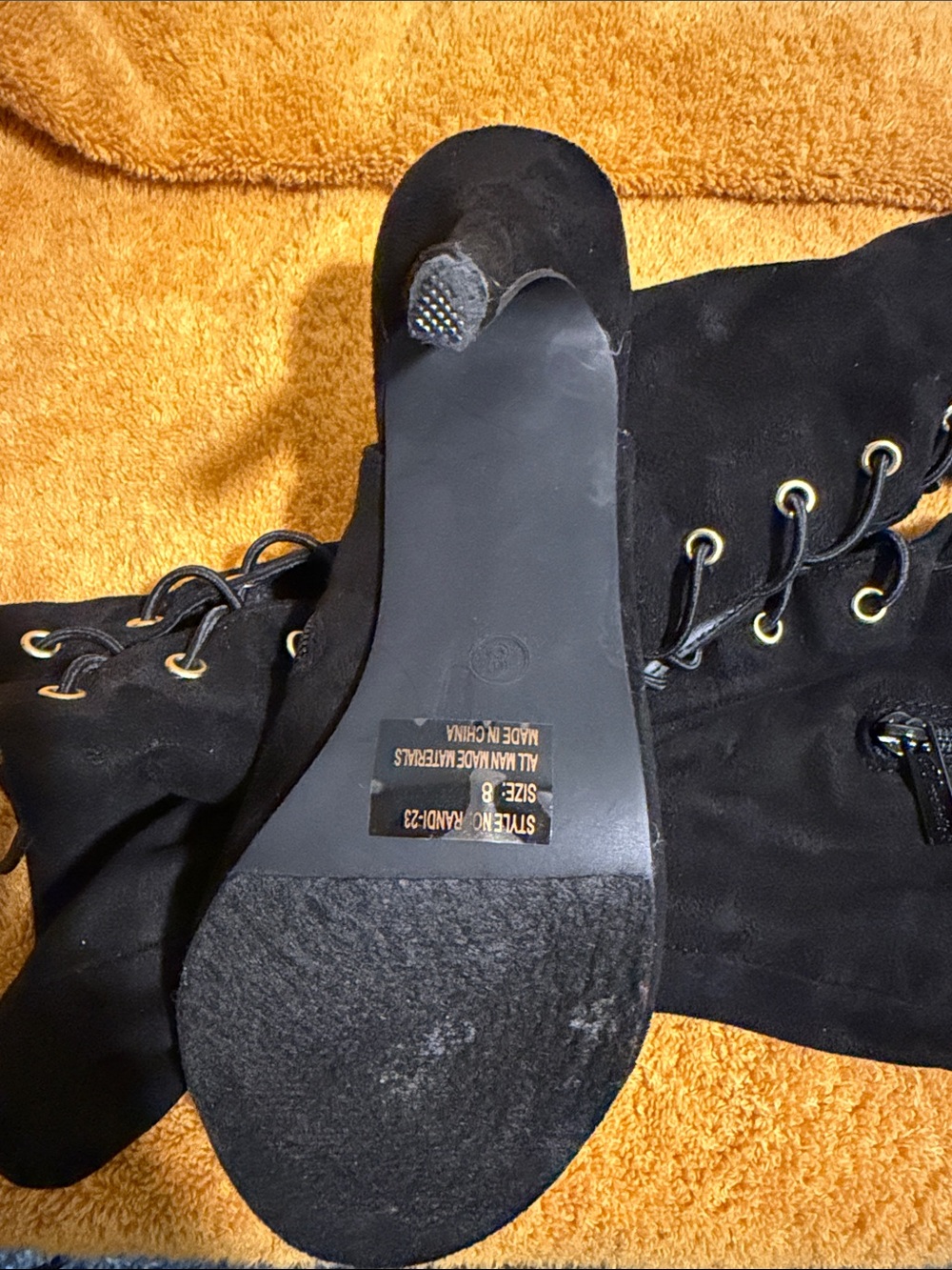 Breckelles Black Lace-Up Over-the-Knee Peep-Toe Heeled Boots - Picture 6 of 6